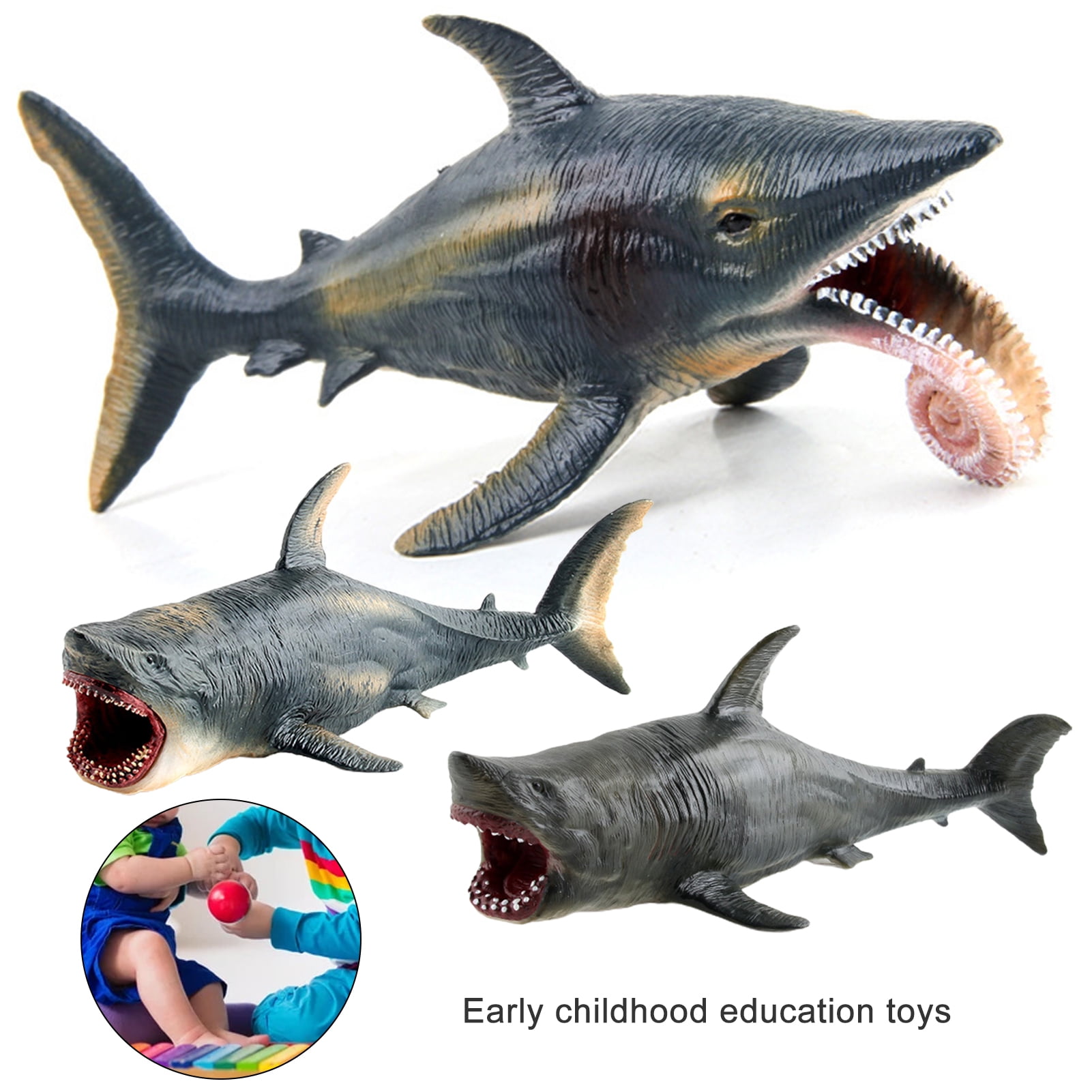 Realistic Megalodon Shark 7.5" PVC Figure w/Scars On Body Beautifully Detailed 