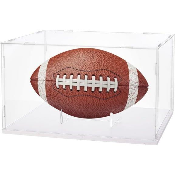 Football Display Case Acrylic Display Box with Removable Football Stand Rugby Holders