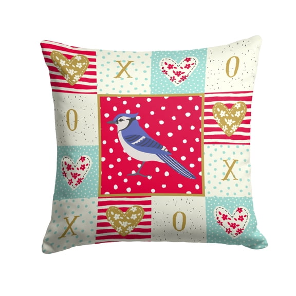 Carolines Treasures CK5513PW1414 Jay Bird Love Fabric Decorative Pillow  14Hx14W multicolor