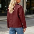 thumbnail image 3 of CaComMARK PI Women's Metallic Faux Leather Moto Biker Jacket Holographic Shiny Zipper Up Party Jackets with Zipper Pockets Wine, 3 of 5