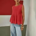 thumbnail image 3 of Womens Summer Pleated Peplum Sleeveless Solid Blouse Tank Tops Round Neck Y2K Babydoll Blouse Cotton Shirt, 3 of 4