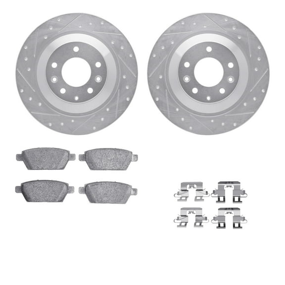 Dynamic Friction Company Rear Brake Rotors-Drilled and Slotted-Silver with 5000 Advanced Brake Pads includes Hardware 7512-80036
