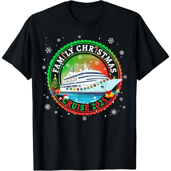 Family Christmas Cruise 2025 Family Matching Reunion Santa T-ShirtMen and women, Black T-shirt, size: Extra large