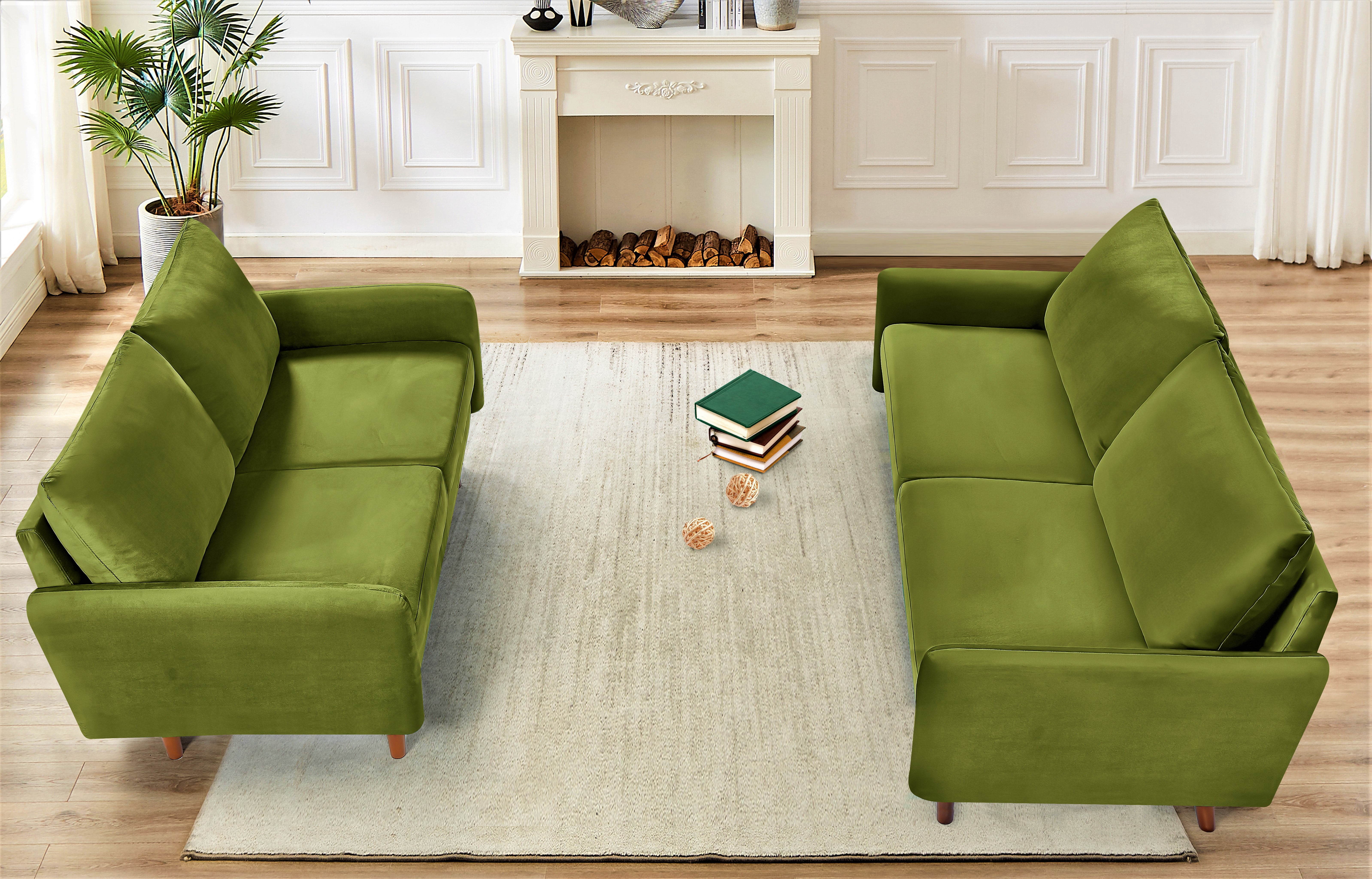 Uspridefurniture 2 Piece Modern Polyester Sofa And Loveseat Set Olive Green