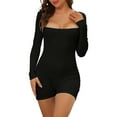 thumbnail image 1 of INSPIRE CHIC Mono de cuerpo entero de mujer con escote cuadrado, control de abdomen, moldeador, de manga larga, color negro, talla L, 1 of 1