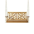 thumbnail image 3 of 2-Seats Hanging Porch Swing, Wooden Porch Swing Hanging Max 800 lbs Porch Swings Outdoor with 8FT Rope for Garden, Balcony, Living Room,Backyard, Teak, 3 of 9