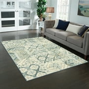 Mainstays Patchwork Loop Print Indoor Area Rug, Blue, 5 ft x 7 ft