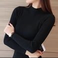thumbnail image 4 of HELIAR Women Autumn Long Sleeve Knitted Bottoming Solid Sweater Mock Neck Ruffles Sweater Casual Office Slim Pullovers Winter, 4 of 5