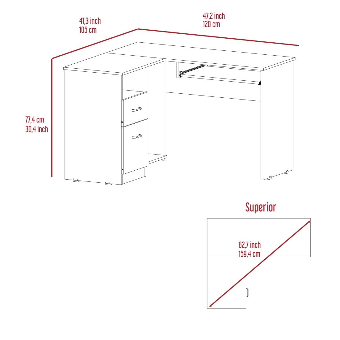 Miekor Furniture Mix L-Shaped Desk, Keyboard Tray, Two Drawers, Single Open Shelf -Black 1961