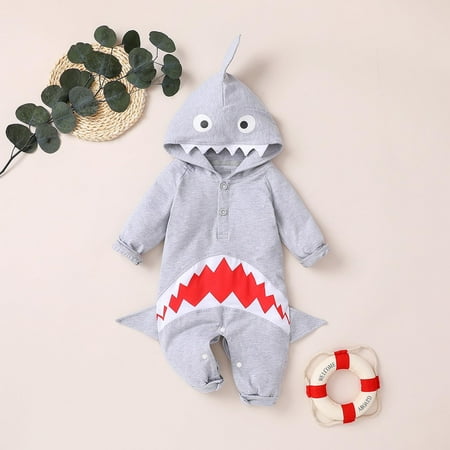 

KONBECA Baby Boys Girls Rompers Infants Pure Cotton Coverall Baby Girls Boys Romper Long Sleeve Cute Shark Hooded Jumpsuit Overalls Outfits (0-12 Months)