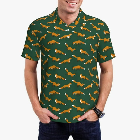 Honeii Cartoon Fox 1 Print Polo Shirt, A Classic Short-Sleeved, Button-Down Golf Shirt for Men,Mens Polo Shirts Short Sleeve-Large