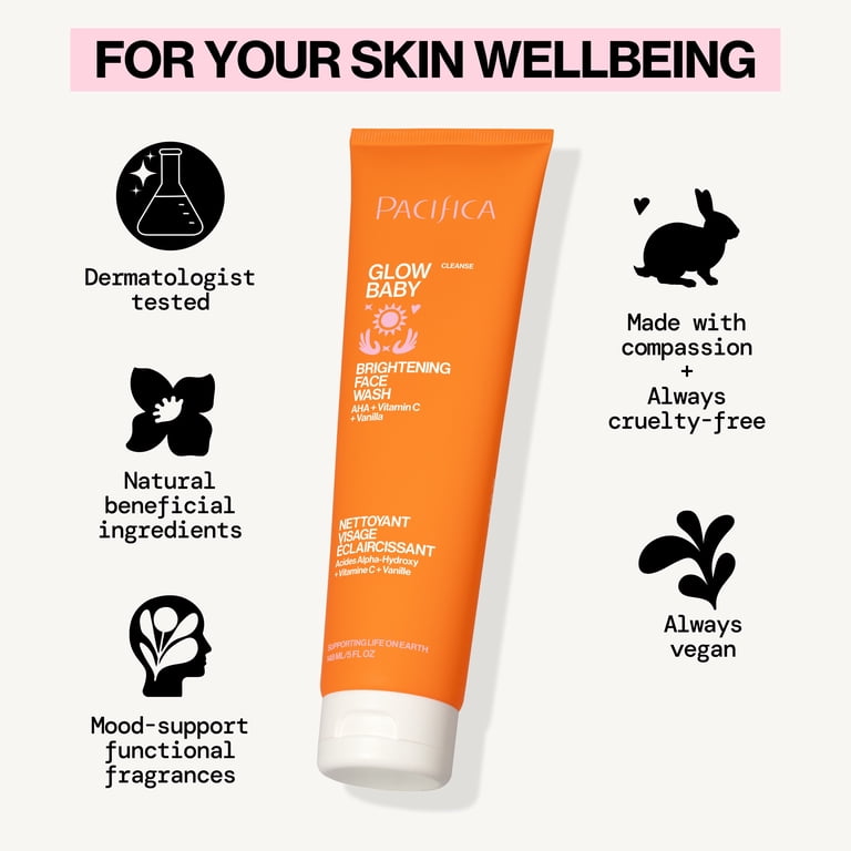 Pacifica Glow Baby Brightening Face Wash 5 oz, Vitamin C and AHA