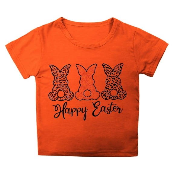Byoo Tween Girl T Shirt Cute Bunny Rabbit Printed Short Sleeve Pullover Top Tough Breathable T-Shirt,Orange