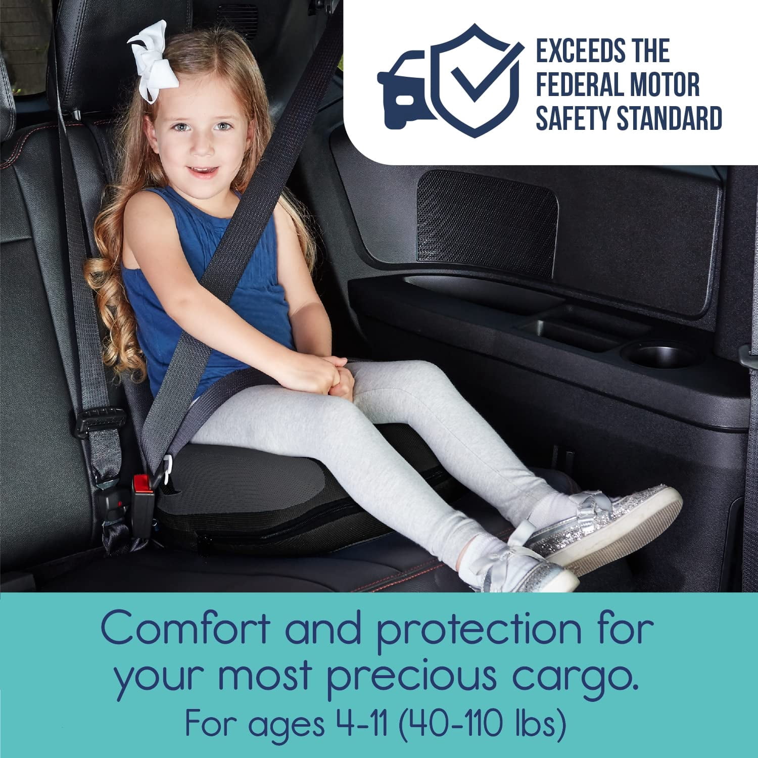 Backless Booster Car Seat, Portable Inflatable Booster Seat with Buckle & Washable Cover,Blow up Breathable Cushion for Travel Outdoor