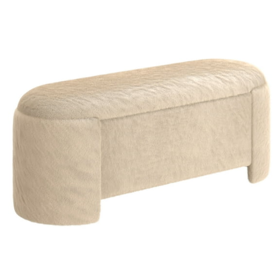 Inspire Mid-Century Modern Faux Fur Storage Ottoman - Dark Beige