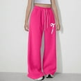 thumbnail image 5 of dazeni Girl's Fleece Lined Baggy Sweatpants Cute Bowknot Print Straight Leg Athletic Pants with Pockets Loose Casual Drawstring Active Swet Pants Fall Winter Clothes for Teen Girls Hot Pink 150, 5 of 8