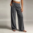 thumbnail image 2 of Women's Wide Leg Pants Double Layer Elastic Waist with Front Drawstring,Loose Trousers Side Pockets,Trends Casual Fall Travel Work Outdoor Daily Wear,Gray,L, 2 of 6