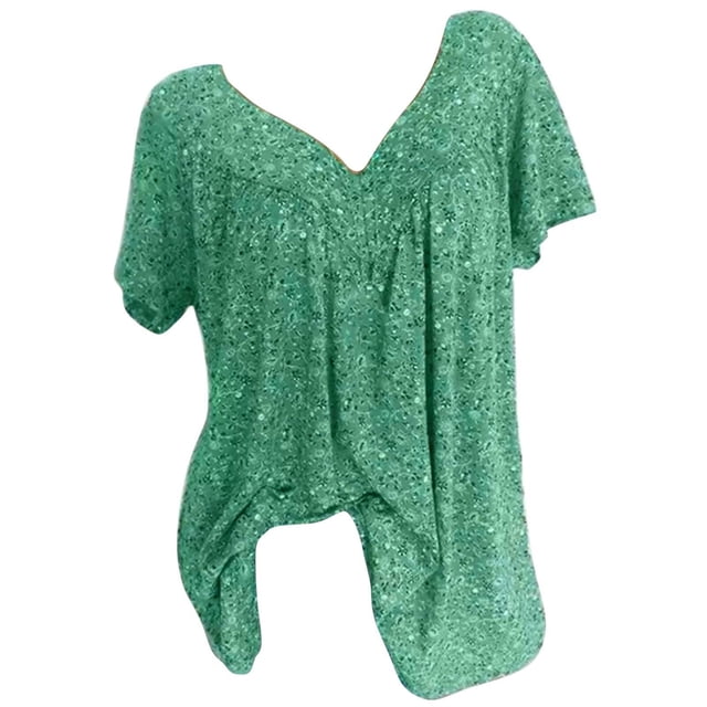 Pompotops Grande Taille pour Femme Manches Courtes V-Cou Imprimé Pull Tops Chemise
