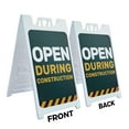 thumbnail image 2 of Open During Construction  24" x 36" Double Sided A-Frame Sidewalk Sign, Includes 2 Plastic Inserts | Foldable Portable White Signicade Sandwich Board Signs, 2 of 5