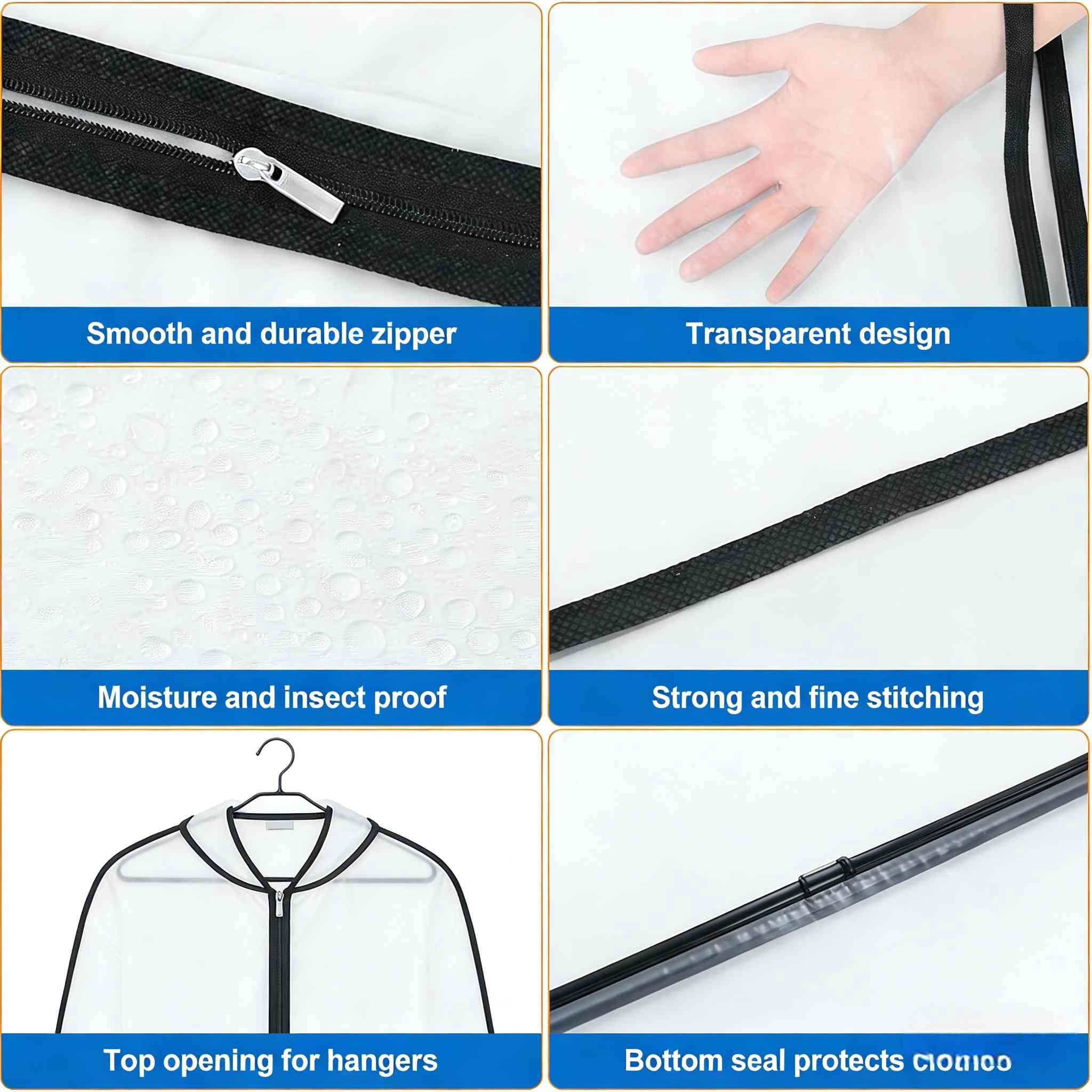 4Pcs Garment Bags for Hanging Clothes, Dustproof Suit Bags for Closet Storage - Durable PEVA Covers with Zipper for Coats, Jackets & Dresses (60 x 120cm)