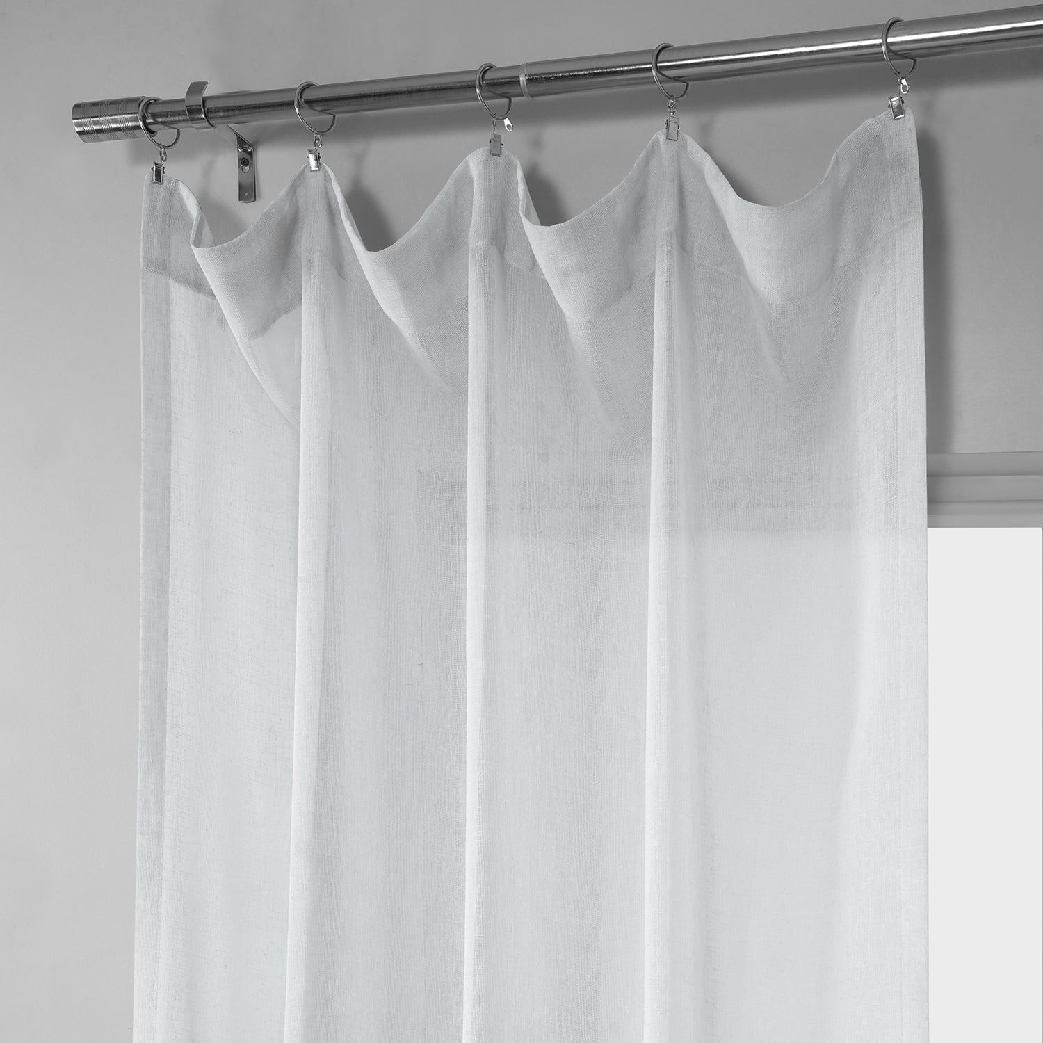 Aspen White Solid Faux Linen Sheer Curtain (1 Panel), Aspen White, 50W X 108L