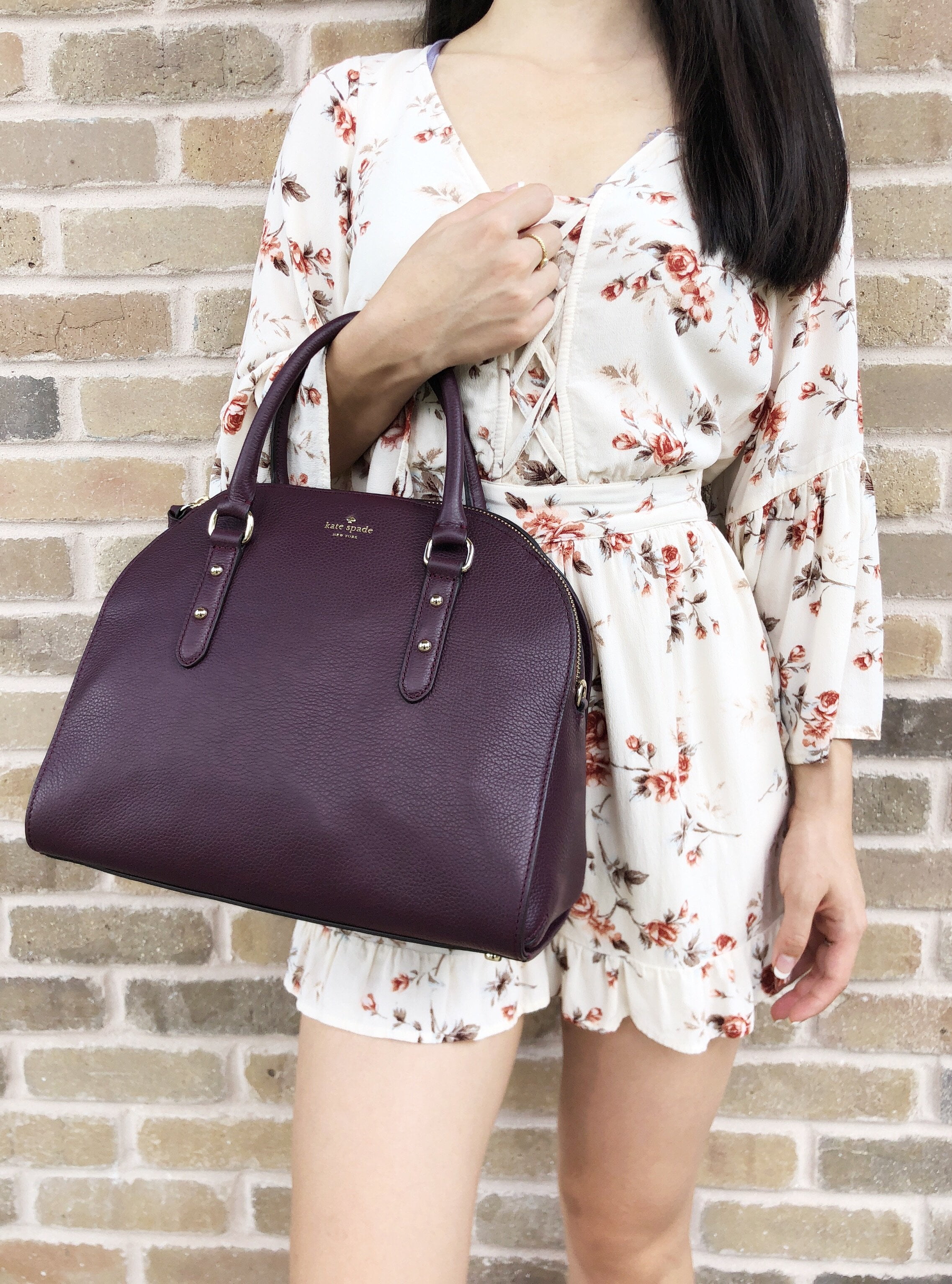 Kate Spade Larchmont Avenue Reiley Satchel Bag Deep Plum Purple Dome