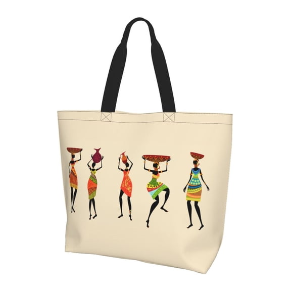 Kuqiui African Women Print Tote Bag,Zipper Tote Bag for Women,Tote Bag Inner Pocket Pattern Lightweight Daily Bag Book Bag