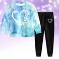 thumbnail image 2 of larppty Kids Toddler Girl Long Sleeve Bow Sweatshirt & Denim Straight Leg Jeans Pants Fall Winter Outfits Set (Sky Blue,8-9 Years), 2 of 7