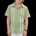 thumbnail image 5 of Zpanxa Toddler Boys Vertical Eyelet Stripe Trim Button Down Short Sleeve Shirts Lapel Collar Summer Casual Woven Dress Tops for Kids, 5 of 9