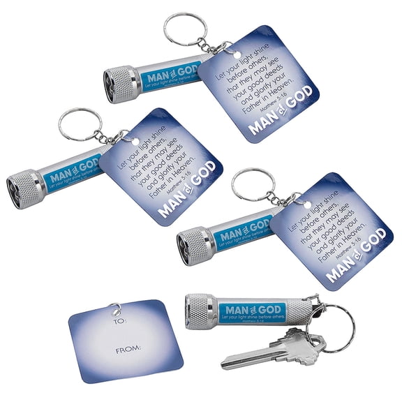Fun Express Bulk 48 Pieces Man of God Metal Flashlight Keychains with Card