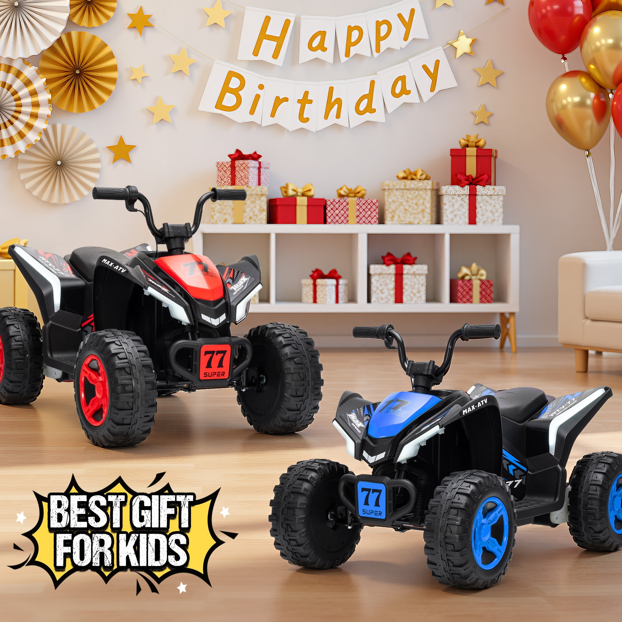Kids ATV 4 Wheeler, Two Seater 24V Ride On Toy for Big Kid w/Unique LED Light, Music, Wireless, Story, 24 Volt Ride on Car Electric Quad for Boys Girls, Blue