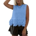 thumbnail image 2 of Vivianyo HD Women's Fringe Hem Hollow Knit Sleeveless Tank Top, Boho Crochet Casual Crop Vest Top, Women's Light Blue, Sizes S-2XL, 2 of 8