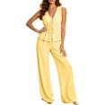 thumbnail image 2 of Maqroz Casual Outfits for Women Striped Sleeveless V Neck Top and Wide Leg Pants Set Drawstring Waist Casual Vacation 2026 Yellow M, 2 of 7