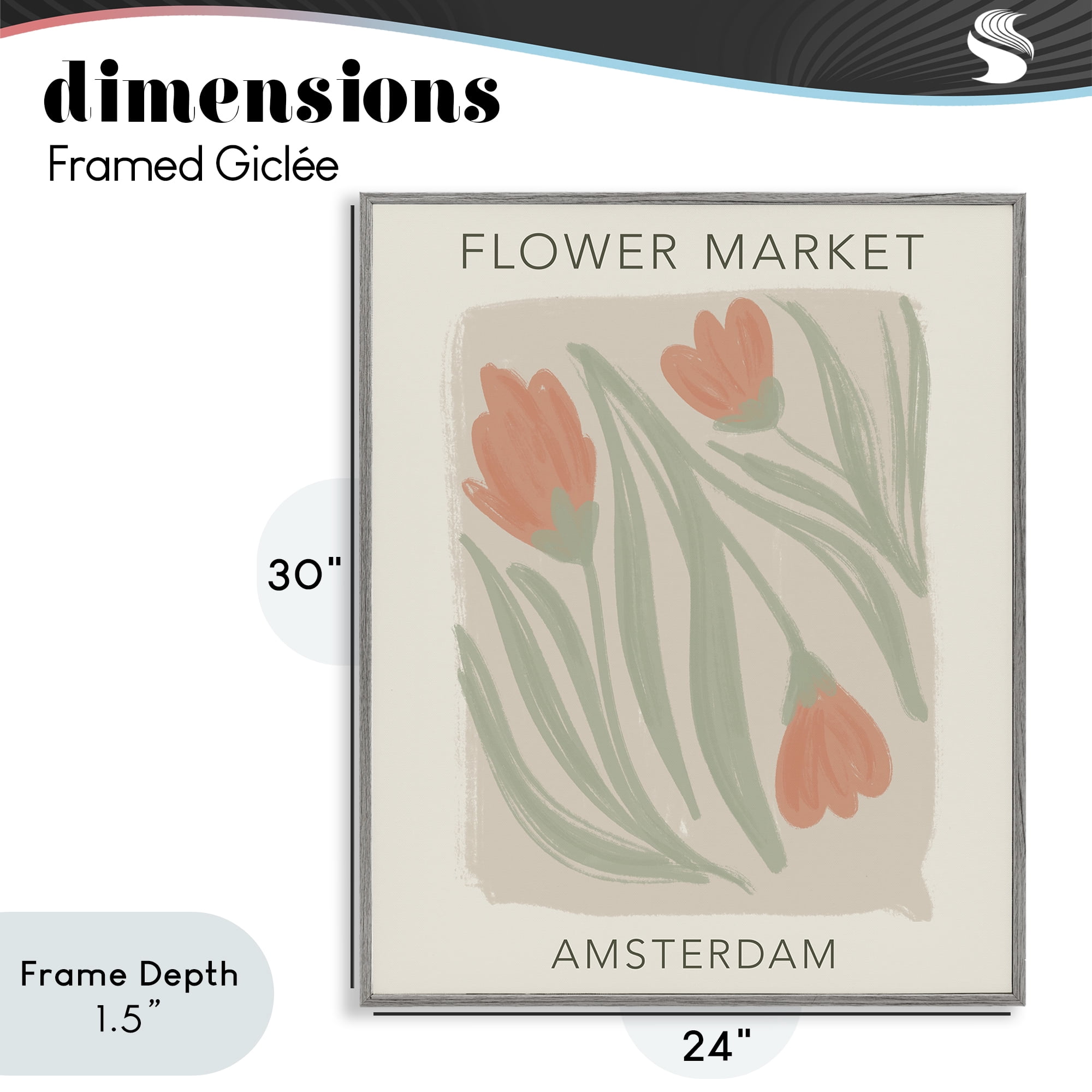 Stupell Industries Soft Amsterdam Flower Market Gray Framed Giclee Art, design by Lucille Price
