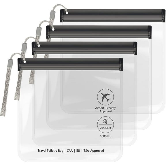 4Pcs Clear TSA Approved Security Toiletry Bag Quart Size for EU UK & US Carry-on Regulations Waterproof & Leakproof Travel Bags for Liquids