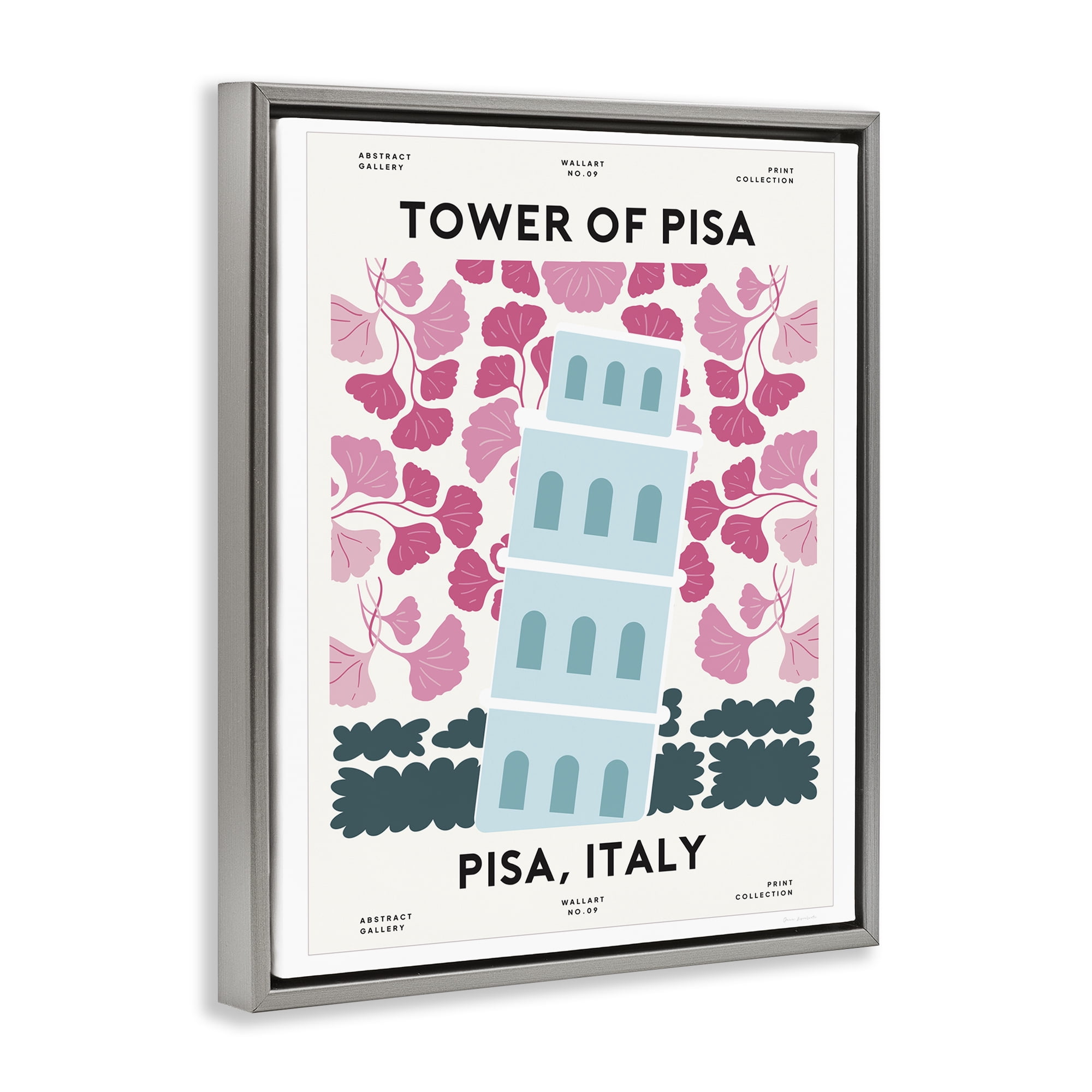 Stupell Industries Pastel Groovy Tower of Pisa Gray Framed Floater Canvas Wall Art, design by Omar Escalante