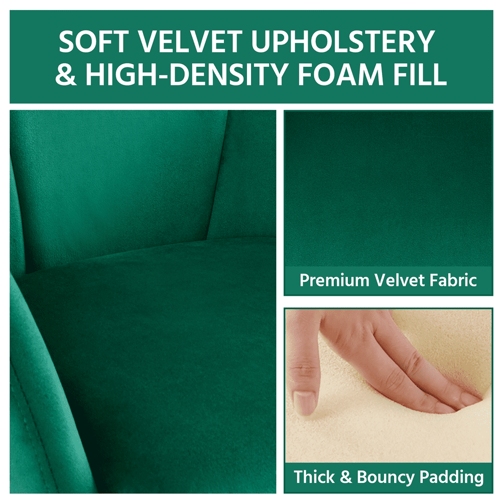 Alden Design 2PCS Velvet Dining Chair with Golden Metal Legs for Living Room/Bedroom/Kitchen, Green