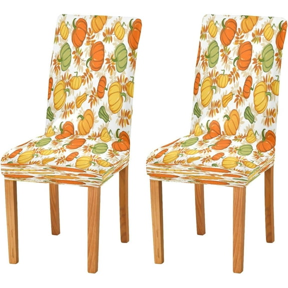 Autumn Pumpkins Leaves Dining Room Chair Covers Fall Maples Orange Leaf Chair Slipcovers Seat Protector Removable Washable Chair Cover For Home Kitchen Restaurant Hotel 4pcs