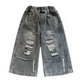 thumbnail image 2 of uublik Boys Girls Pants 1-10 Years Kids Ripped Denim Pants Elastic High Waisted Distressed Jeans Black, 2 of 5