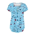 thumbnail image 4 of Wycnly Womens Blouses and Tops Dressy Comfy Lightweight Flowy Swing Button up Henley Shirts Pullover Tunic Summer Floral Print V-Neck Short Sleeve Cute Tees Tops Light Blue XL, 4 of 5