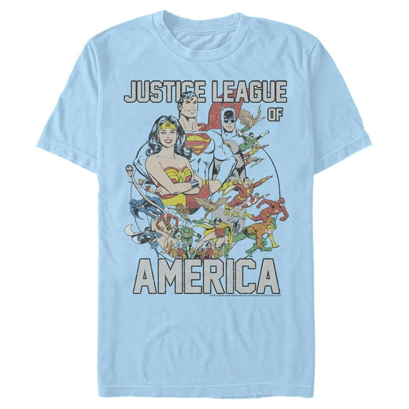 Men's Justice League Character Collage  Graphic Tee Light Blue Small