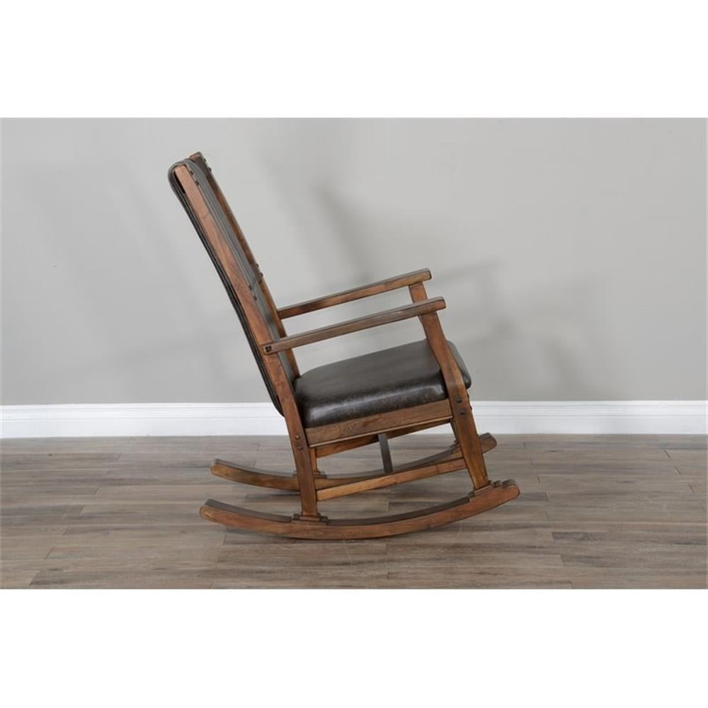Maklaine Farmhouse Mahogany Wood Rocking Chair in Dark Brown