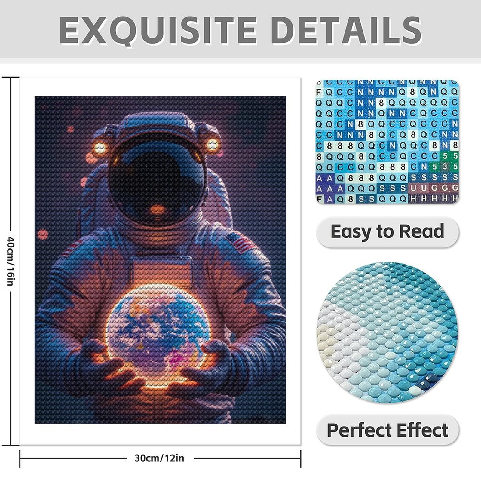 Diamond Art Kits for Adults - 5d Astronaut Holding Glowing Earth Diamond Painting for Adults, Diamond Art for Adults Beginners, Diamond Painting Kits for Adults for Home Wall Decor
