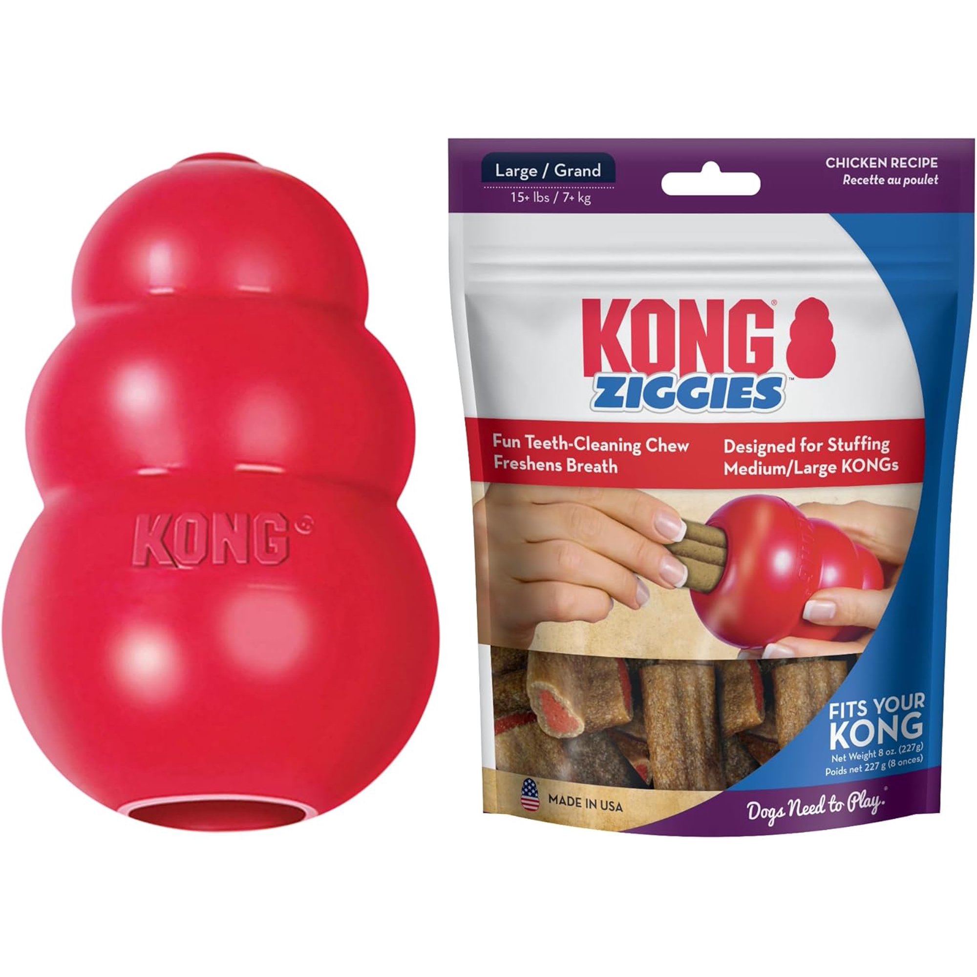 Classic Toy & Ziggies Treats Combo Pack - Durable Chew Toy for Dogs - with Ziggies Chicken-Flavored Treats - Dog Accessories for Fun & Health - for Medium Dogs
