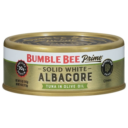 Bumble Bee Prime Solid White Albacore Tuna in Olive Oil, Wild Caught, Gluten Free, 30g Protein per Serving, Shelf Stable Can, 5 oz