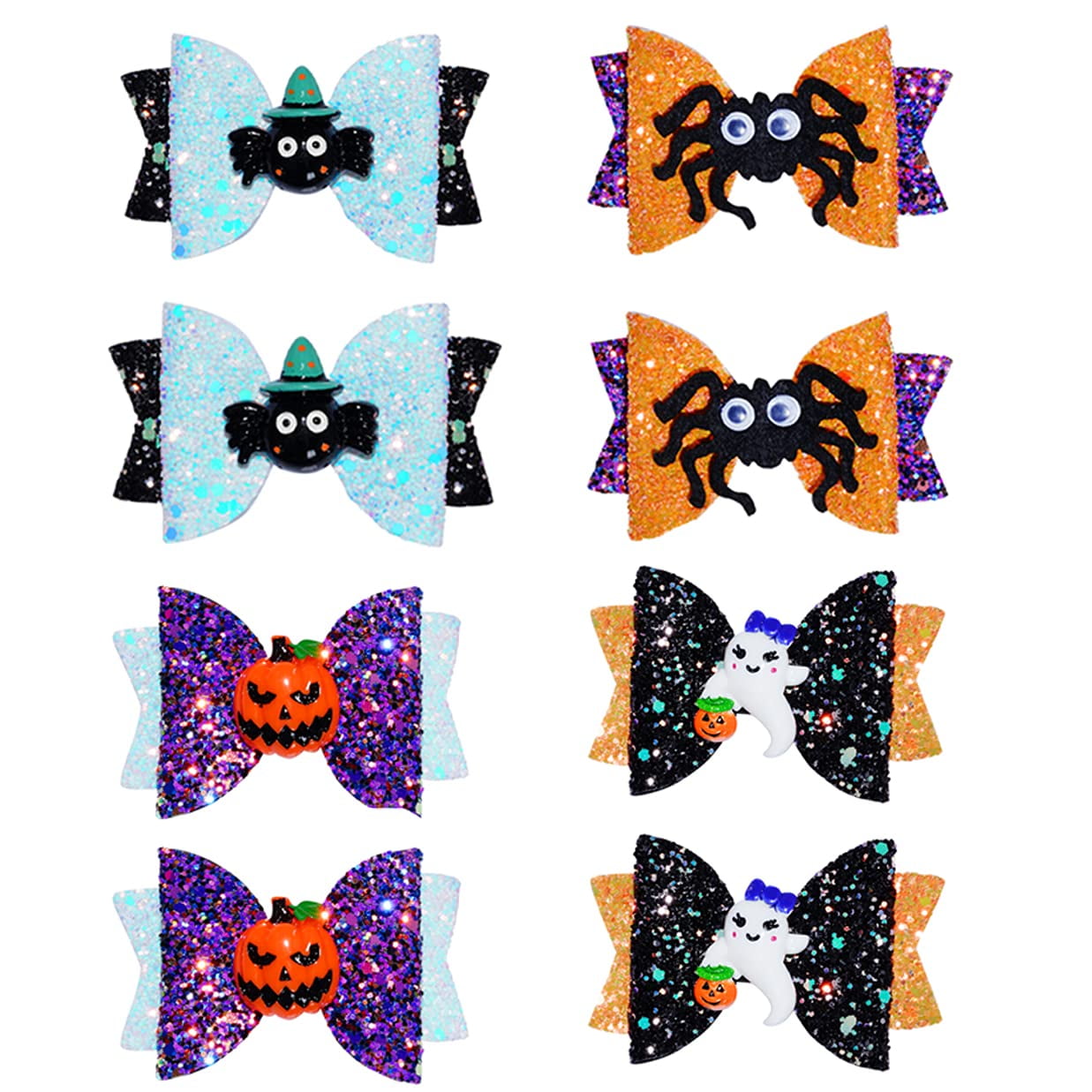 Spider Children's Hairpin Halloween Bow Knot Hair Clips Funny Double-layer Color Matching Bow Side Clip Pumpkin Ghost