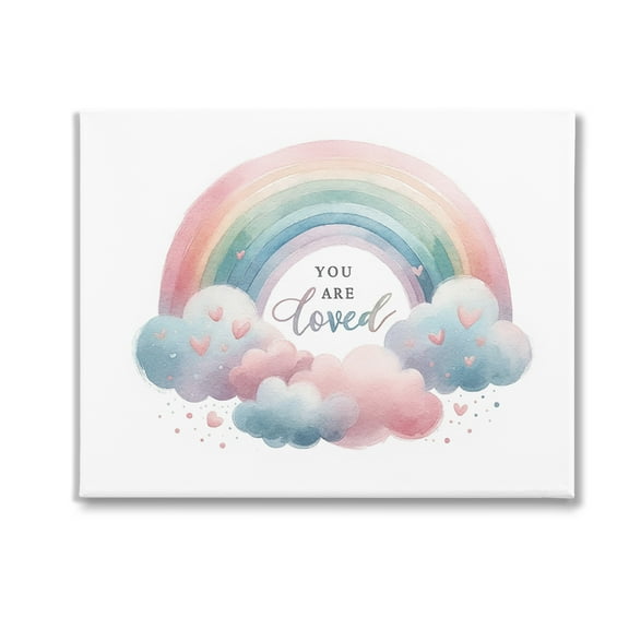 Stupell Industries Loved with Pastel Rainbow Inspirational Painting Gallery Wrapped Canvas Art Print Wall Art, 20 x 16
