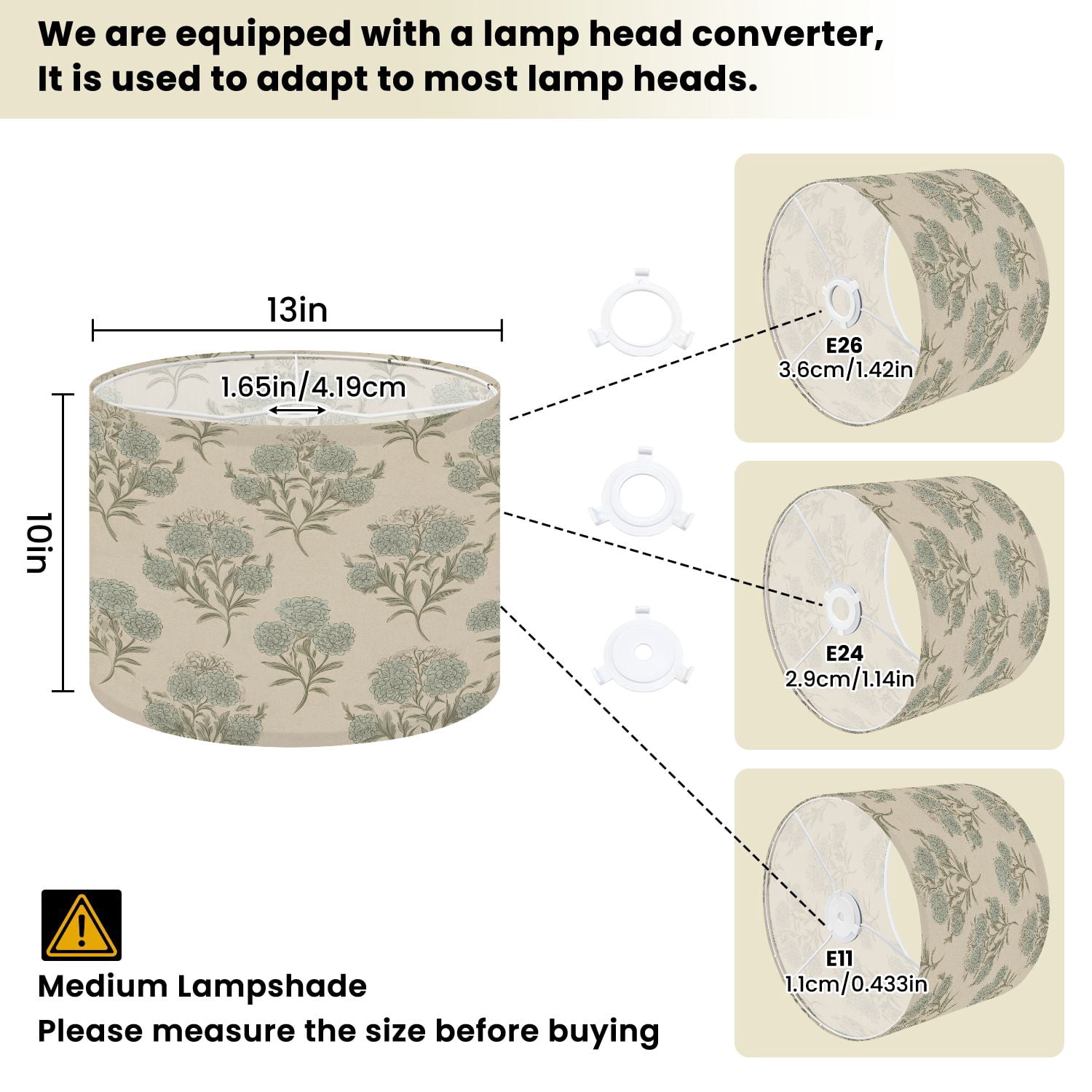 Linen Drum Lamp Shades Vintage Floral Soft Blue Green Blooms Cream 13" x 13" x 10" Lampshade for Table Lamps Floor Lamps Lamp Shade Replacement Easy Assembly Required