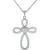 Sterling Silver Plated Simulated Opal and CZ Cross Pendant