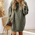 thumbnail image 6 of Women's Sweater Dress Long Sleeve Crew Neck Pullover Tops Cable Knit Sweater Mini Dress Oversized Fall Winter Outfits Olive Green XL, 6 of 9